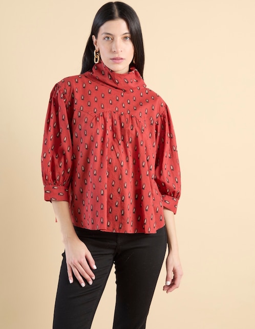 Blusa de algodón manga larga para mujer