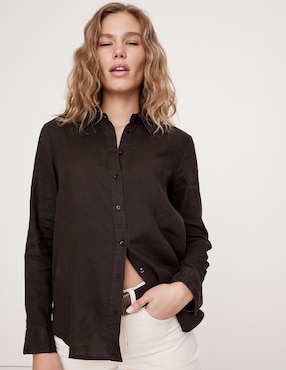Camisa de lino manga larga para mujer