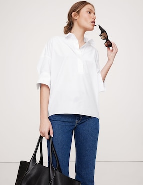 Camisa Banana Republic de algodón manga 3/4 para mujer