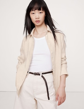 Camisa de lino manga larga para mujer