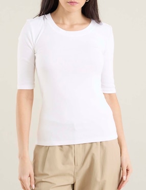 Playera manga al codo cuello redondo para mujer