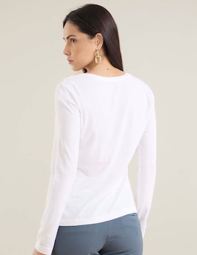Playera manga larga cuello redondo para mujer