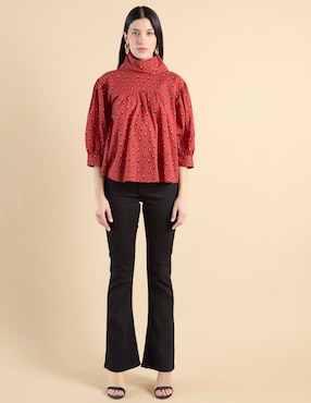 Blusa de algodón manga larga para mujer