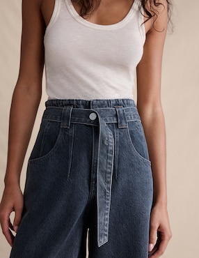 Jeans relaxed amplio cintura alta para mujer