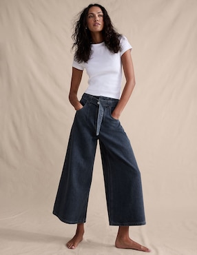 Jeans relaxed amplio cintura alta para mujer