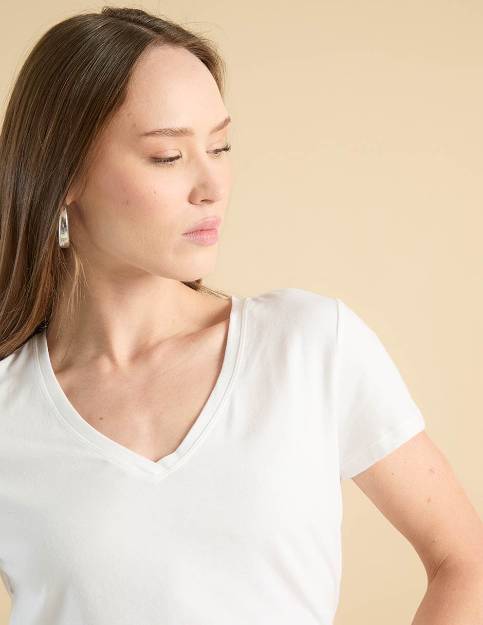 Playera manga corta cuello v para mujer 4