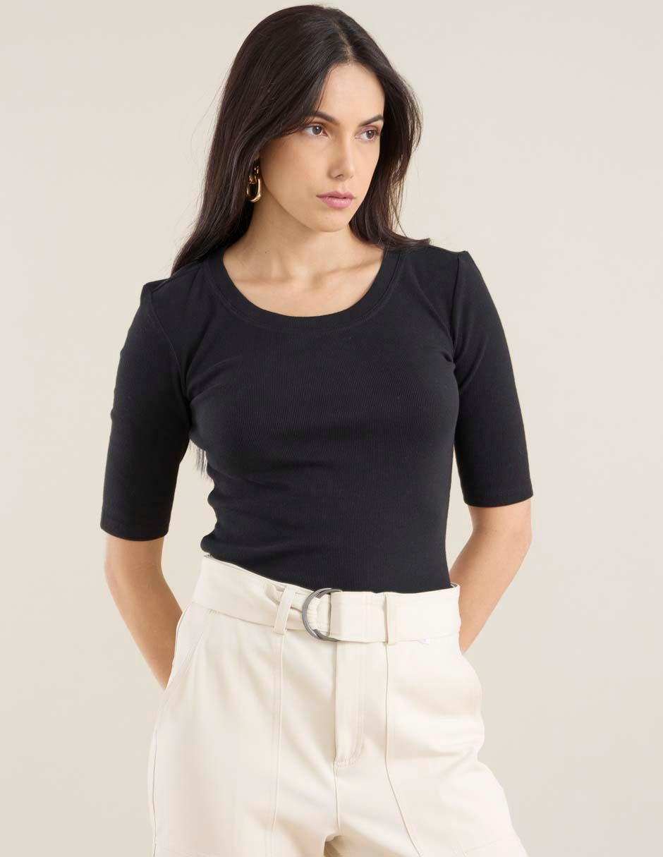 Playera manga al codo cuello redondo para mujer Playera manga al codo cuello redondo para mujer