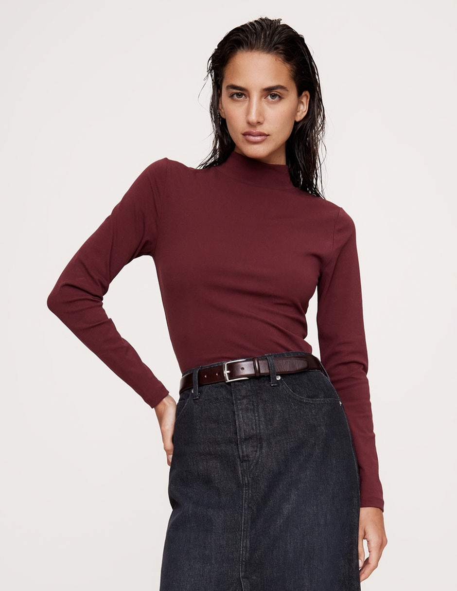 Playera manga larga cuello alto para mujer Banana Republic