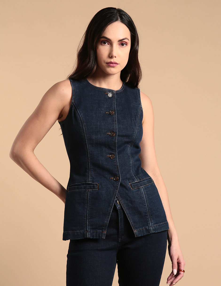 Chaleco De Mezclilla Mujer Suburbia Chaleco Azul Para Mujer