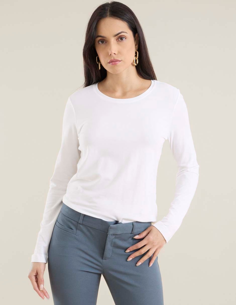 Playera manga larga cuello redondo para mujer