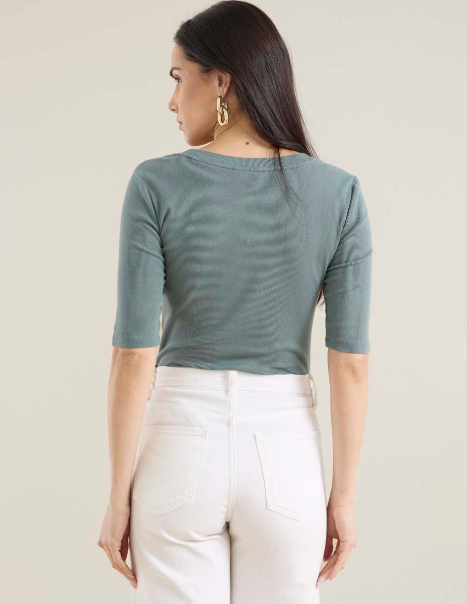 Playera manga al codo cuello redondo para mujer 2