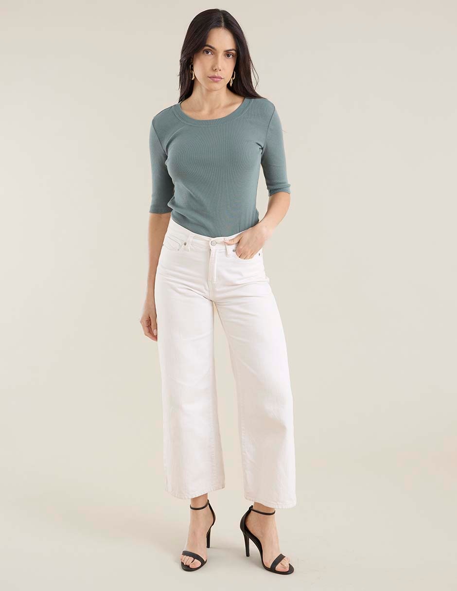 Playera manga al codo cuello redondo para mujer 3