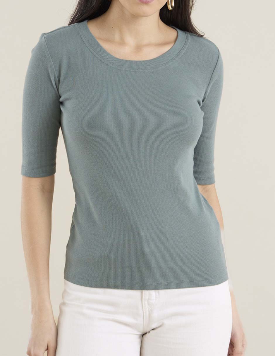 Playera manga al codo cuello redondo para mujer 5