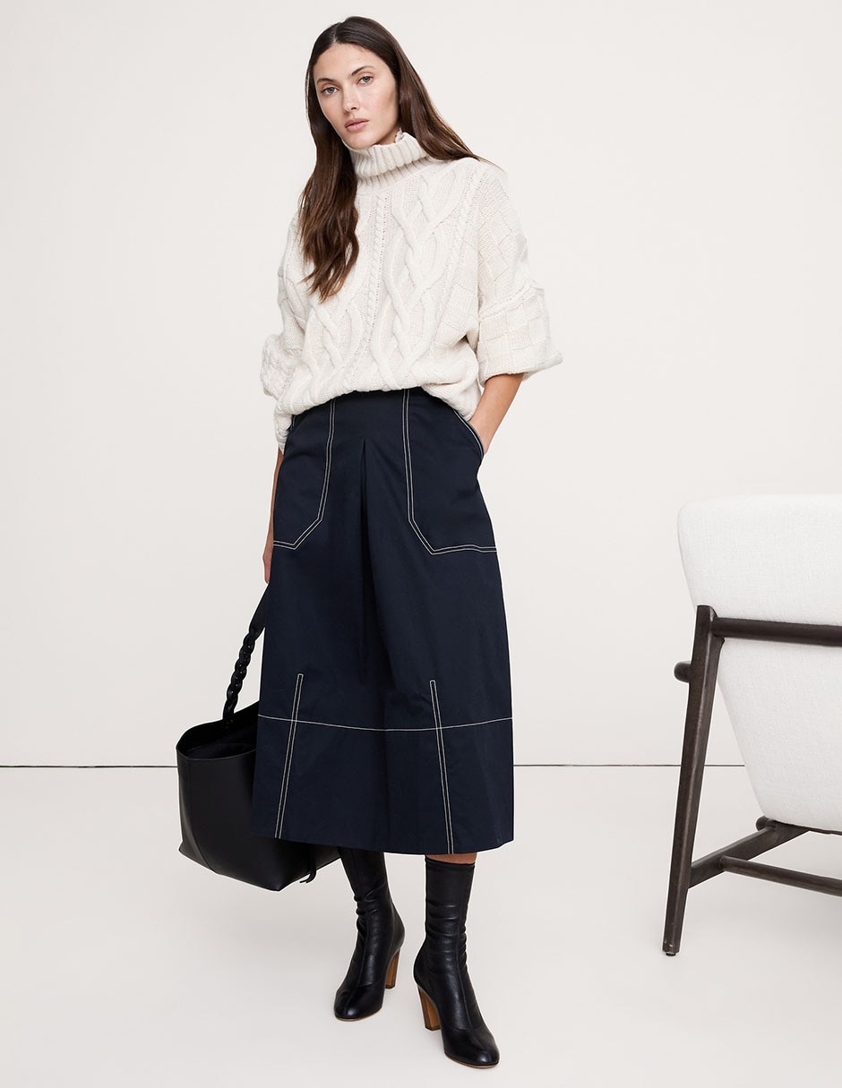 Falda midi de algodón corte cintura