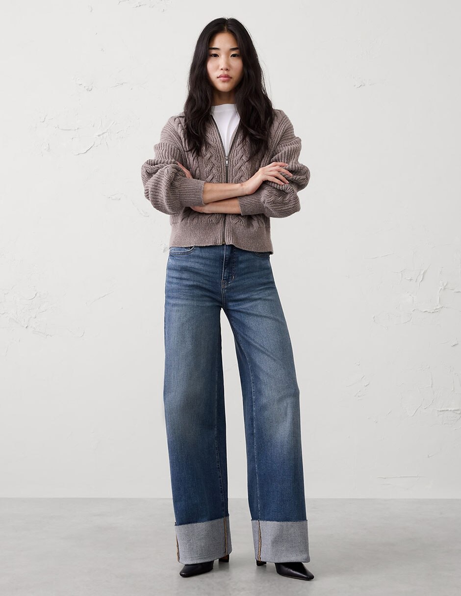 Jeans wide leg cintura alta para mujer