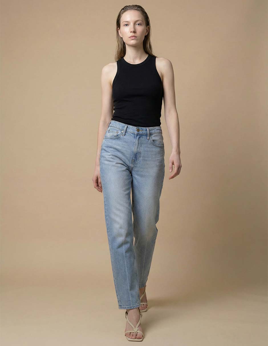 Jeans straight cintura alta para mujer