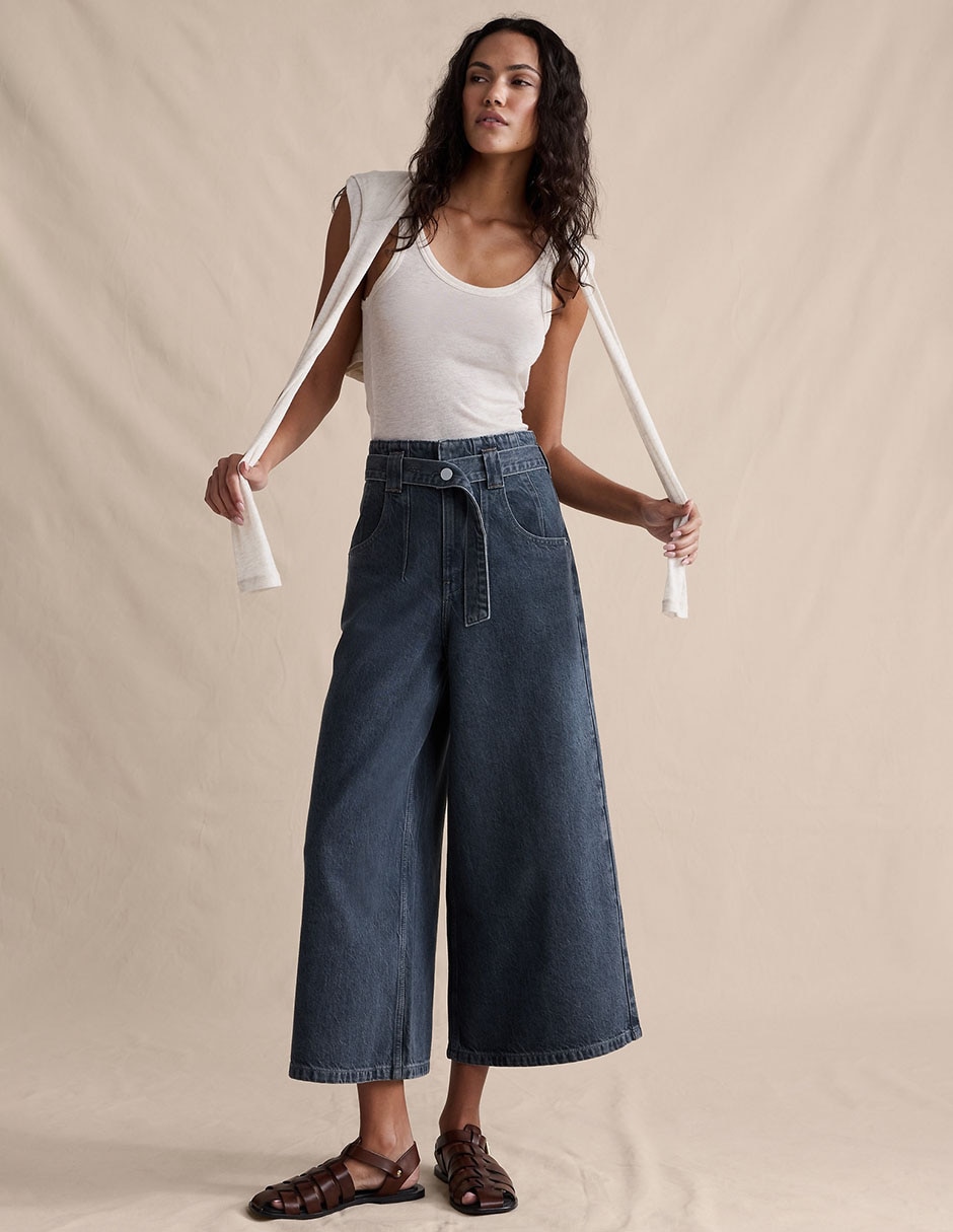 Jeans relaxed amplio cintura alta para mujer