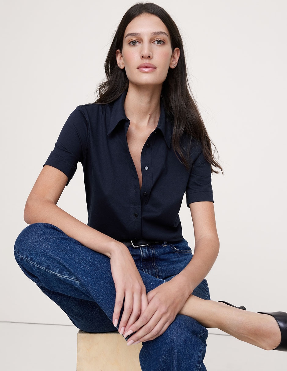 Camisa de algodón manga corta para mujer