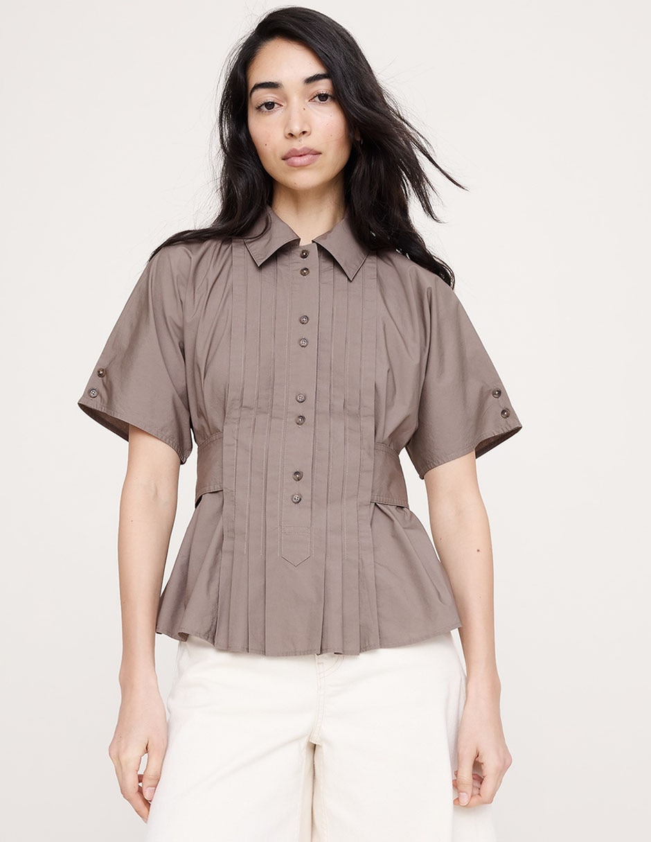Blusa camisera manga corta para mujer