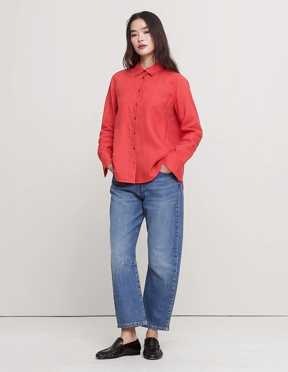 Camisa de lino manga larga para mujer