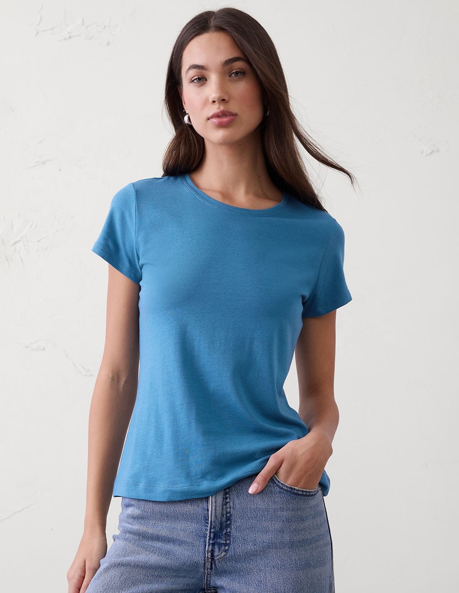 Playera manga corta cuello redondo para mujer